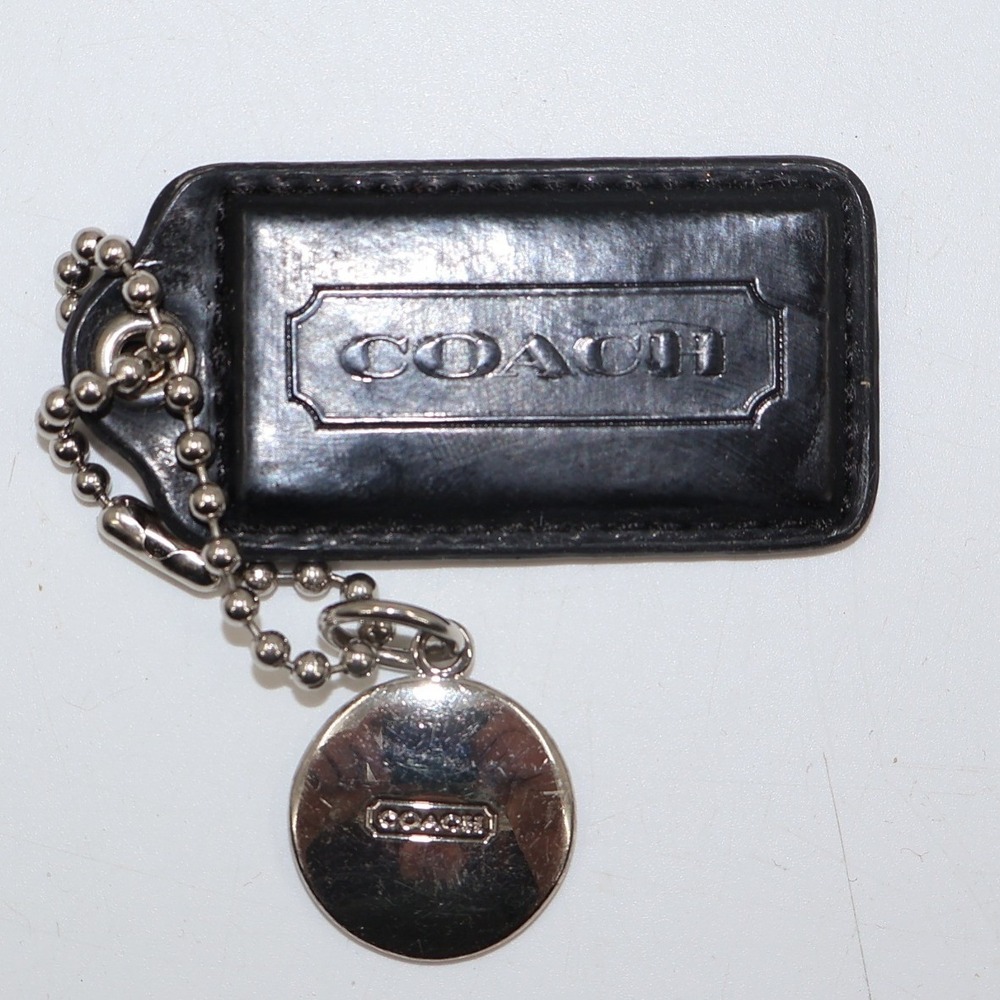 Coach Hangtag Set Unisex OS Black Leather Silver Medallion Bag Charm Accessory